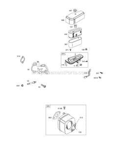 Air Cleaner Muffler Diagram and Parts List for 284707-1026-E1 Series Briggs and Stratton Engine